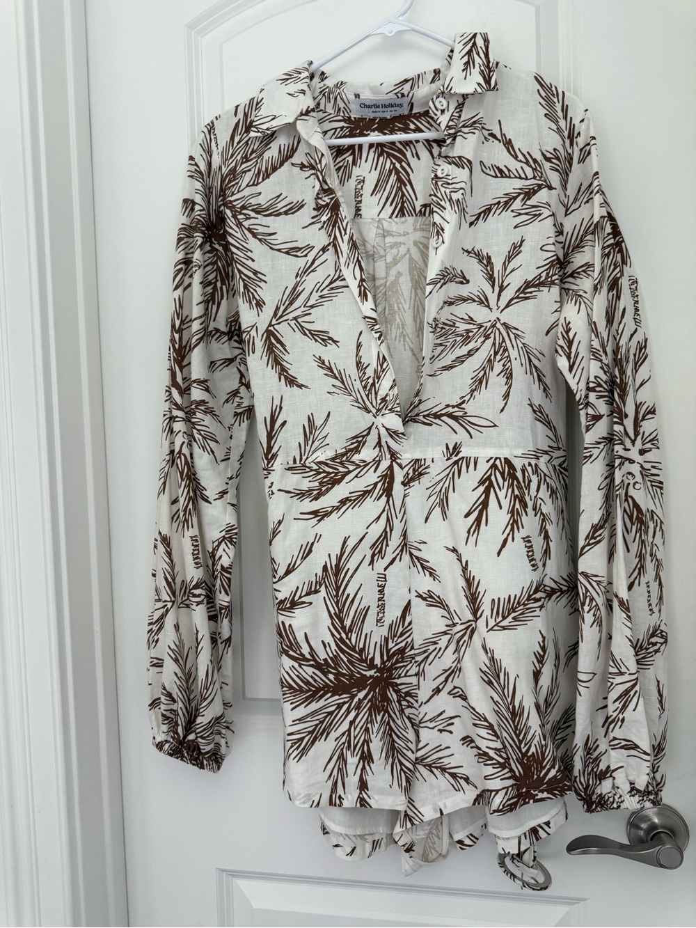 Charlie Holiday Cream Shirt with Brown Palm-Print